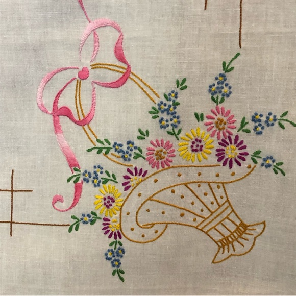 Embroidered Floral Baskets Table Cloth - 36 x 37.25 inches - Boho Home Decor - Picture 12 of 14